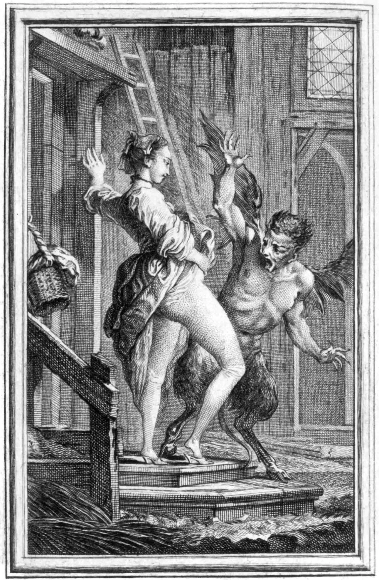 Illustration of "The Devil of Pope-Fig Island", from the Fables of Fontaine