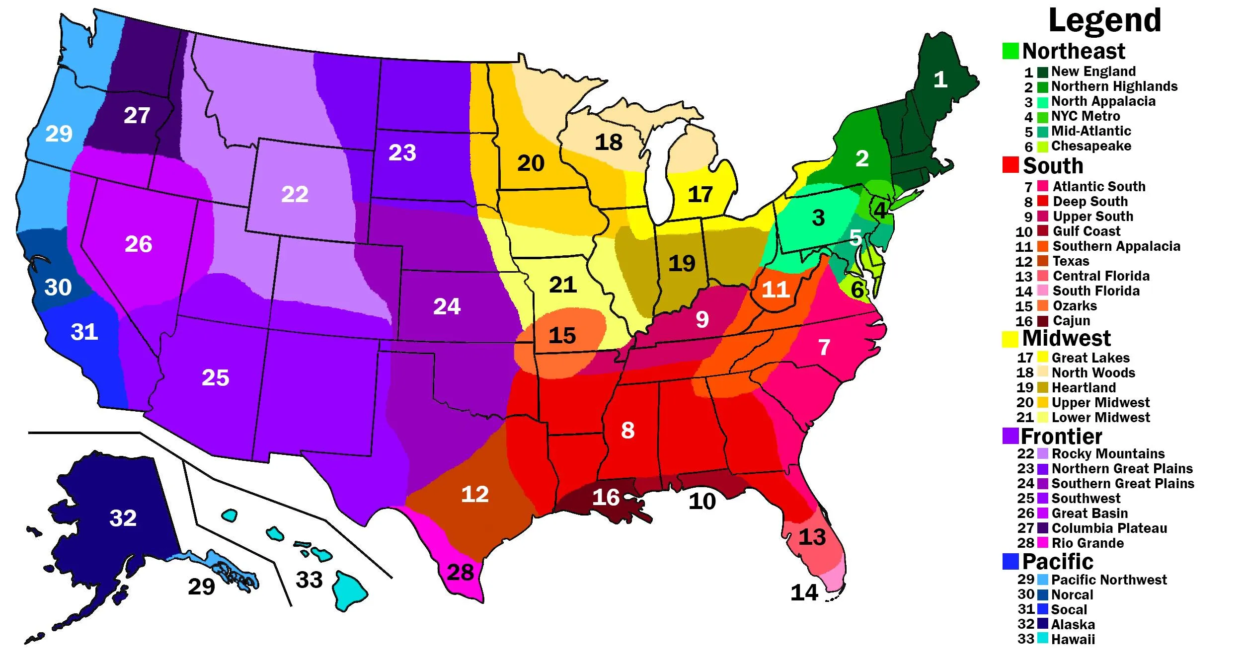 Cultural Map of the United States - Simplified version