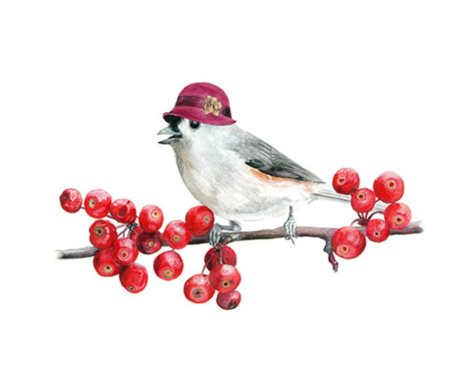 Drawing by Matt Decker - No.12 - "Tufted Titmouse with Cloche" 