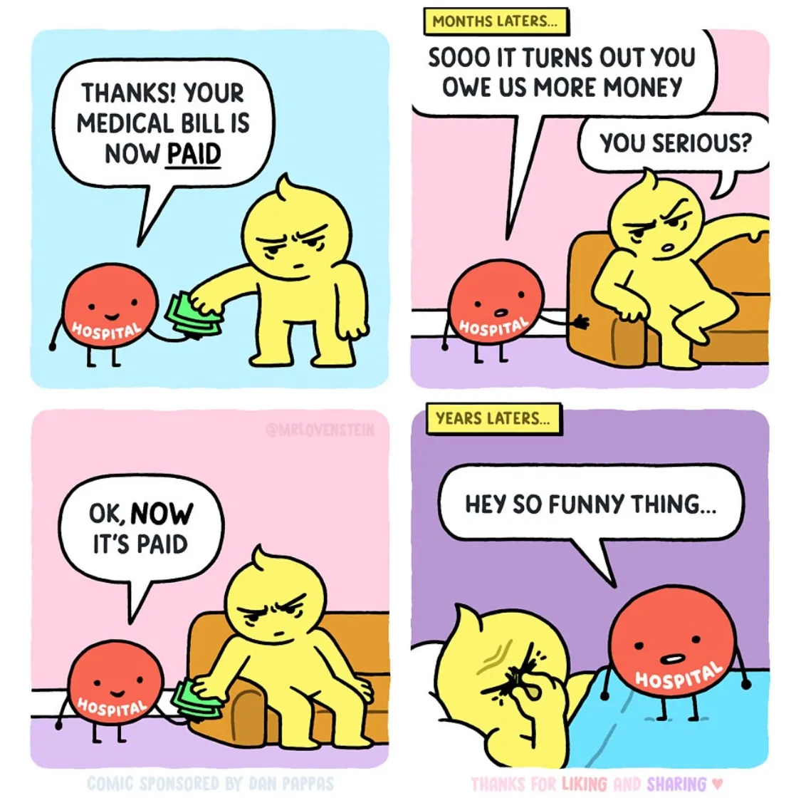 A cartoon by Mr. Lovenstein about Hospital Bills