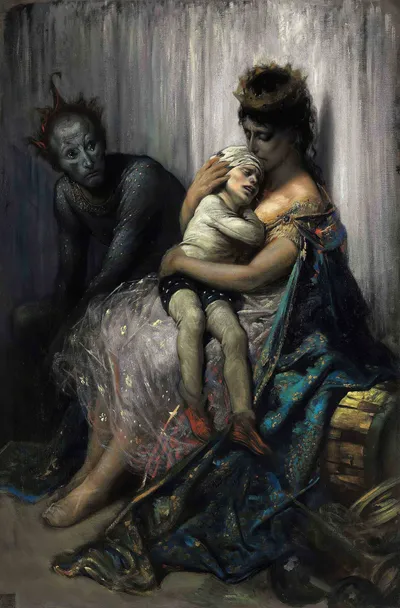 The Family of Street Acrobats: The Injured Child (La famille du saltimbanques l’enfant blessé) by Gustave Doré